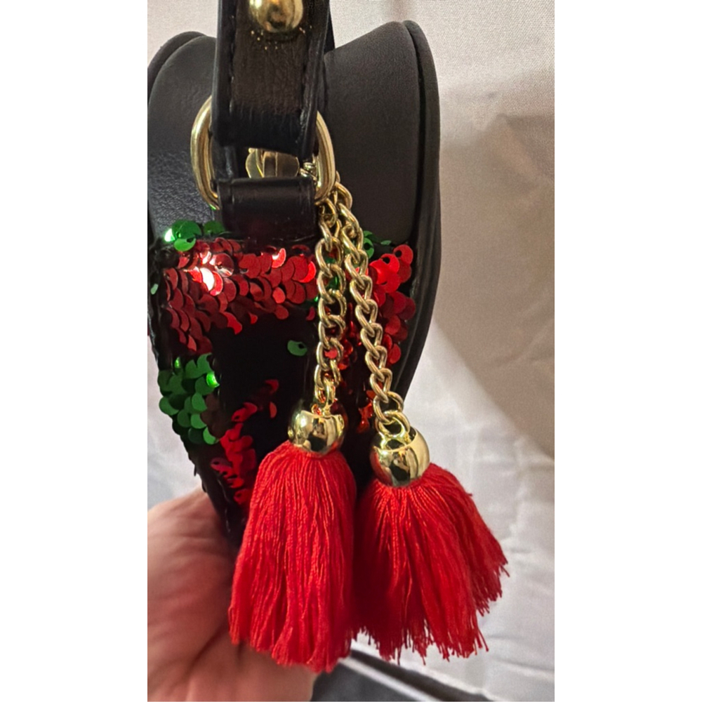 Mad Love Red Green Sequin Crossbody Bag Purse Christmas Holiday - Picture 3 of 5